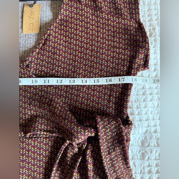 NWT ZA ZEN V-Neck Midi Dress Brown Gold Red Chevron Pattern Sz L Stretchy - Picture 8 of 14